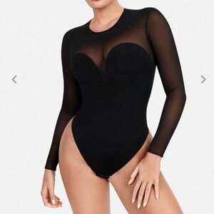 Popilush Sheer Mesh Shapewear Long Sleeve Thong Bodysuit New tag fell